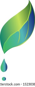 Green leaf with water drop, eps10 vector.