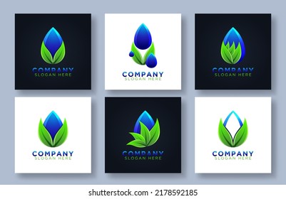 Green leaf with water drop logo