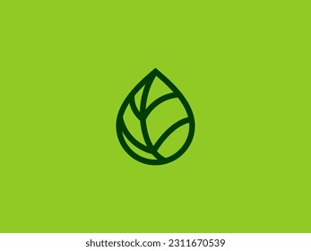Green Leaf Water Drop logo with simple minimalist design style