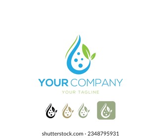 Hoja verde con patrón vectorial de diseño de logo de gota de agua.