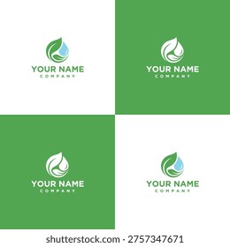 Green leaf with water drop logo