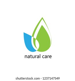 Green leaf and water drop symbols, icon, logo. 
