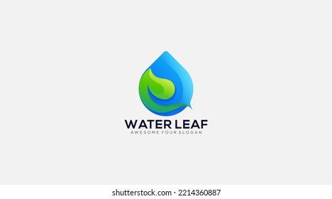 Green leaf with water drop vector logo design illustration