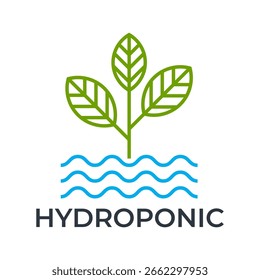 Green Leaf and Water Hydroponic Logo