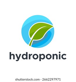 Logotipo hidropónico de la hoja verde y del agua