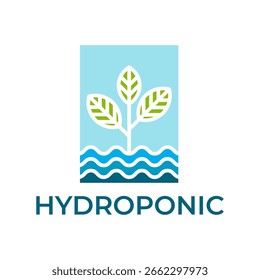Logotipo hidropónico de la hoja verde y del agua