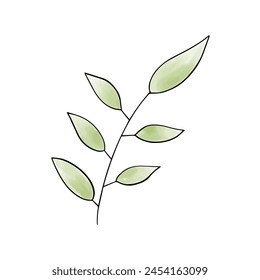 Green leaf watercolor doodle element, vector illustration.