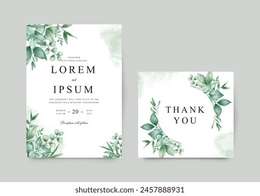 Green Leaf Wedding Invitation Card Template