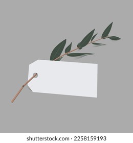 Green leaf with white card on a grey background with a place to insert text. Minimalist. Mockup