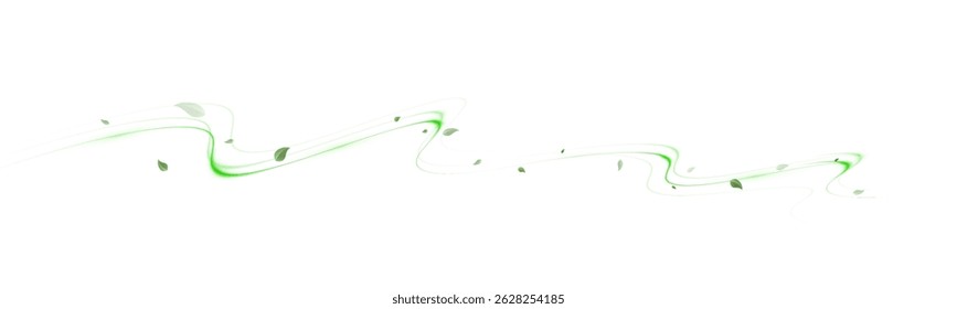Green Leaf Wind Swirl with Sparkles – Abstract Nature Vortex with Transparent Background, Flying Leaves and Glowing Light Twirl for Eco Design, Fresh Air, Organic Motion Effect