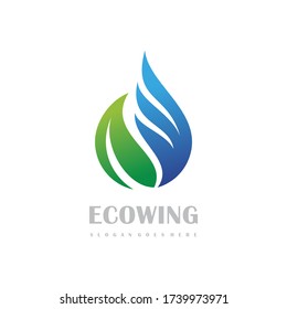 Green leaf with wing logo template