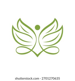 Diseño de logotipo de alas de hoja verde