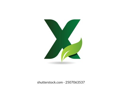 green leaf X letter alphabet logo icon design suitable for a green or vegan vegetarian concept