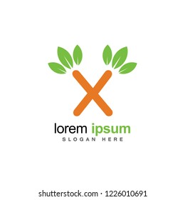 Green leaf X letter icon. Logo vector template