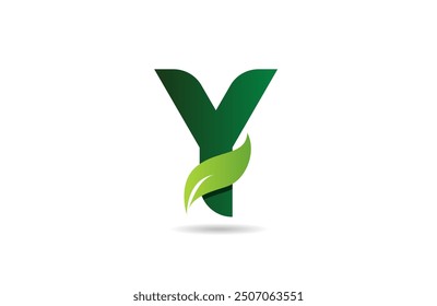 green leaf Y letter alphabet logo icon design suitable for a green or vegan vegetarian concept