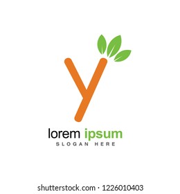Green leaf Y letter icon. Logo vector template