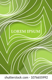 Green leaflet, poster, cover, flyer, paperback template with cambered abstract shape repeating on area