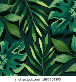 green leafs and branches pattern background vector illustration design