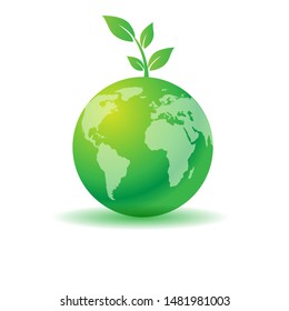 Green leafs and globe Eco icon, mockup save planet logo