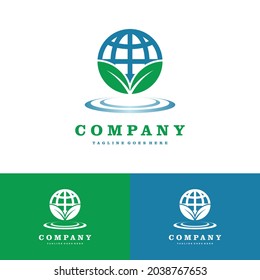 Folletos verdes y logotipo del globo. Diseño de iconos ecológicos, naturales, orgánicos o conjunto de símbolos vectores