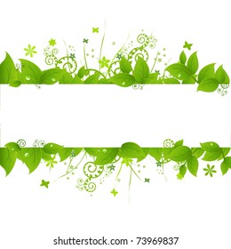 Green Leafs And Grass, Isolated On White Background, Vector Illustration