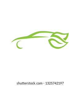 Green Leafs And Hybrid Car, Logo Icon