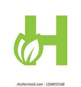 green leafs, letter H