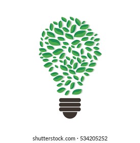 green leafs in light bulb shape vector , nature concept , World Environment Day