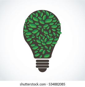 green leafs in light bulb shape vector , nature concept , World Environment Day