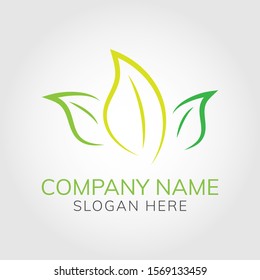 Green leafs logo design natural concept vector on light gray background for business