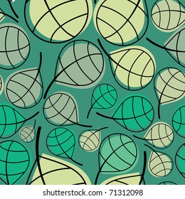 Green leafs on blue background - pattern