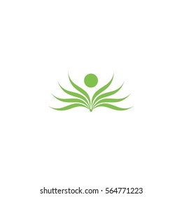 green leafs open up with circle in center design logo