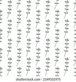 Green leafs seamless pattern. Vector hand drawn botanical illustration. Pretty scandi style for fabric, textile, wallpaper. Digital paper in white background