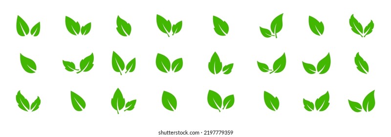 Green leafs vector icon set. Leaves, foliage icon collection. Organic, Eco and Vegan concept signs. Vector graphic EPS 10