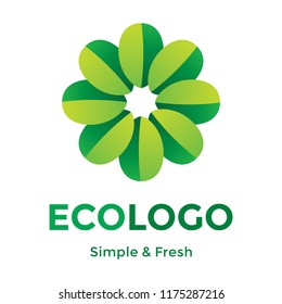 Green leafs vector logo. Abstract floral sign isolated on white background.