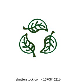 green leafs vector recycle symbol. eco icon. Stock Vector illustration isolated on white background.