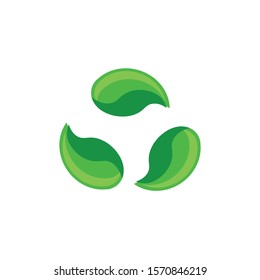 green leafs vector recycle symbol. eco icon. Stock Vector illustration isolated on white background.