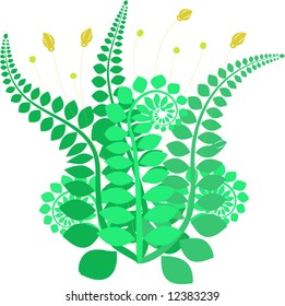 Green leafs with yellow flowers ornament