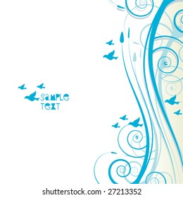 Green leafy banner with text space and birds flying in the background