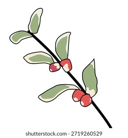 Ein grüner, blättriger Zweig mit roten Beeren. Illustration