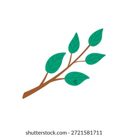 Green leafy branch, vector illustration. Simple minimal botanical element symbolizing freshness, spring, and growth. Perfect for natural or eco-themed designs