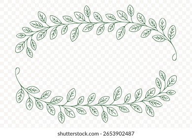 Green Leafy Frame Vector Transparent PNG Design with Botanical Border Decoration