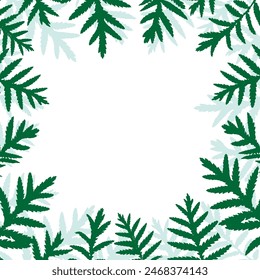 A green leafy frame with a white background. The frame is made up of many leaves, and the leaves are arranged in a circular pattern. The frame is simple and elegant, and it gives a sense of calm