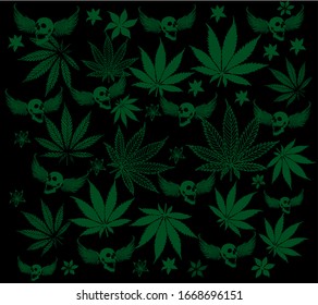 arbolado verde arte vectorial del cráneo de marihuana