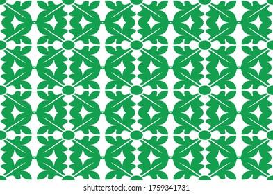 Green leafy ornament in a flat style on a white background. Seamless texture.