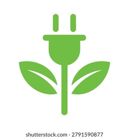 Green leafy power plug icon with two prongs
