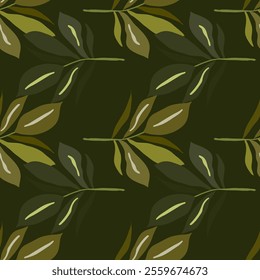 Green leafy seamless pattern design for modern textile applications. Design for fabric, wrapping paper, fashion, interior, cover. Botanical vector illustration