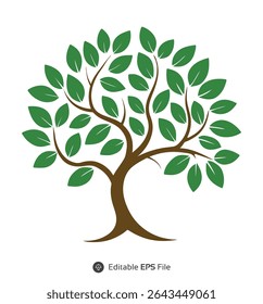 Green Leafy Tree Brown Trunk Simple Nature Illustration