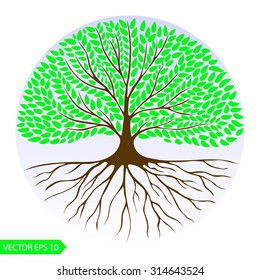 Green leafy tree in a circle. Vector logo design template. Ecology creative concept. Eco idea, ecology icon.