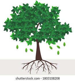 
green leafy tree illustration, on white background. Ecology theme. Vector illustration.